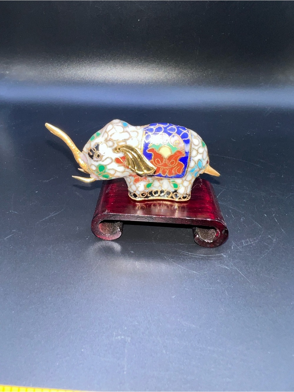 Cloisonné Elephant Figurine - Multicolor Gold Accents - Picture 4 of 7